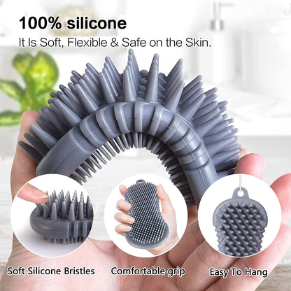 Pet Grooming Shampoo Brush, 2021 Newest Silicone Bath Brush Soothing Massage Bristles for Dogs and Cats with Long Short Hair Washing, Gently Removes Loose & Shed Fur (5 Inch, Slate Gray)