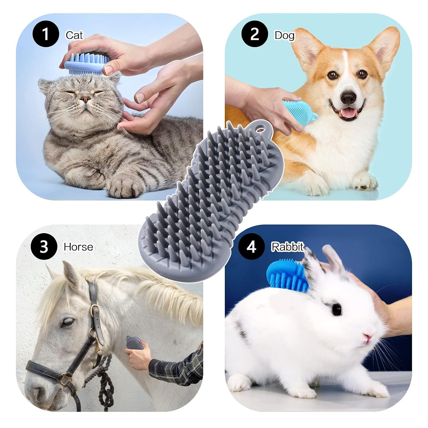 Pet Grooming Shampoo Brush, 2021 Newest Silicone Bath Brush Soothing Massage Bristles for Dogs and Cats with Long Short Hair Washing, Gently Removes Loose & Shed Fur (5 Inch, Slate Gray)