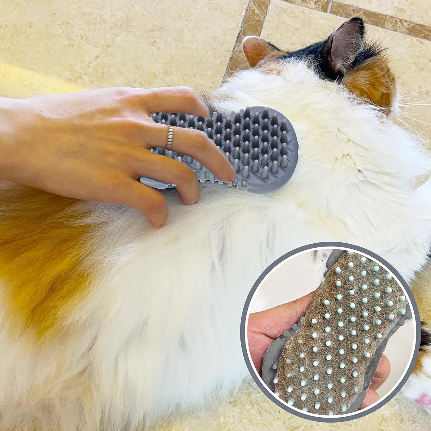 Pet Grooming Shampoo Brush, 2021 Newest Silicone Bath Brush Soothing Massage Bristles for Dogs and Cats with Long Short Hair Washing, Gently Removes Loose & Shed Fur (5 Inch, Slate Gray)