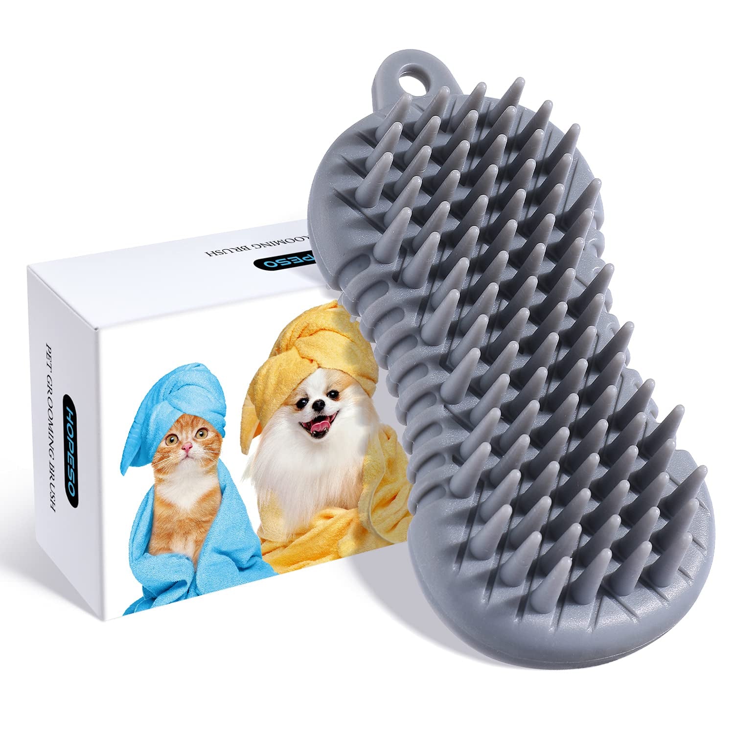 Pet Grooming Shampoo Brush, 2021 Newest Silicone Bath Brush Soothing Massage Bristles for Dogs and Cats with Long Short Hair Washing, Gently Removes Loose & Shed Fur (5 Inch, Slate Gray)