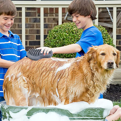 Pet Grooming Shampoo Brush, 2021 Newest Silicone Bath Brush Soothing Massage Bristles for Dogs and Cats with Long Short Hair Washing, Gently Removes Loose & Shed Fur (5 Inch, Slate Gray)